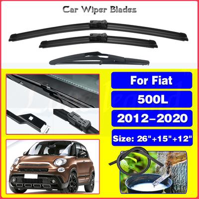 For Fiat 500L 2012- Car Front Rear Wiper Blades Soft Rubber Windscreen Wipers Auto Windshield 26"+15"+12"2016 2017 2018