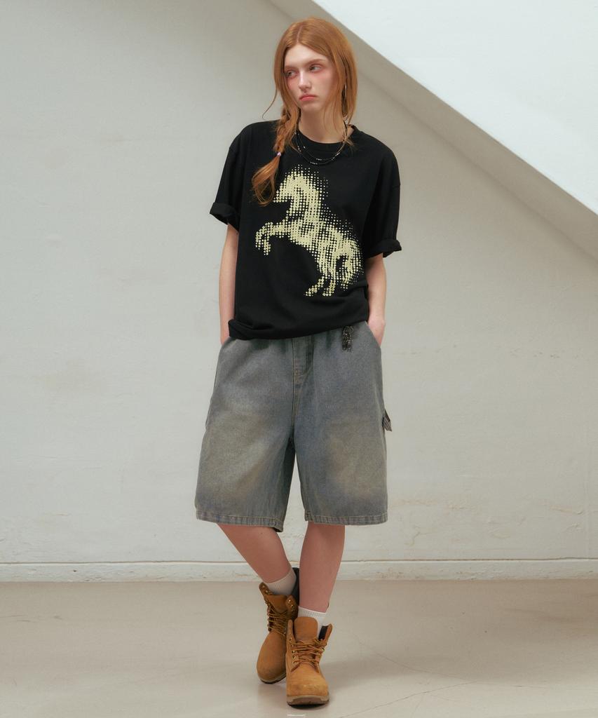 NP STUDIO Dot Stallion Oversized Short Sleeve T-Shirt [ 2 Colors ]