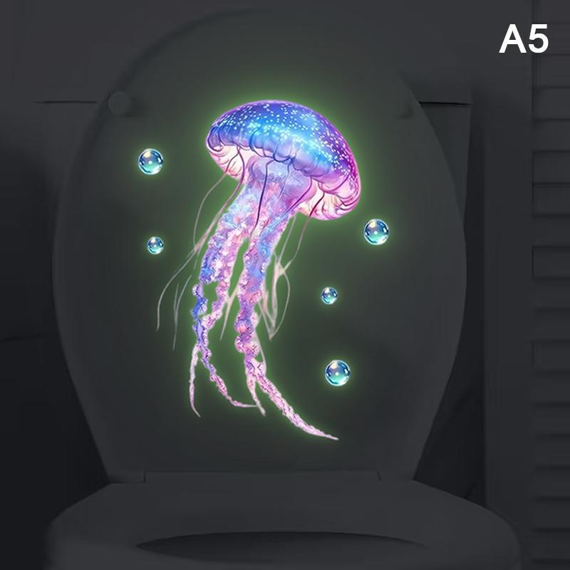 Glow-In-The-Dark Jellyfish Toilet Stickers Self-Adhesive Removable Luminous Decals Home Decor Stickers Car Stickers