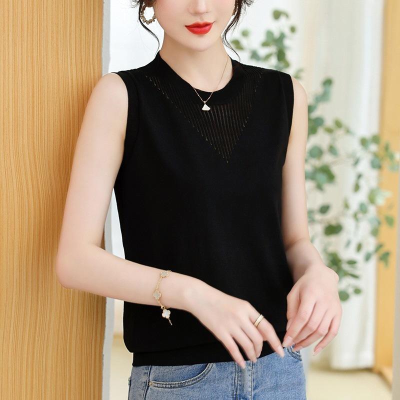 

Полувысокий ворот из ледяного шелка, женский летний жилет для улицы в костюме с закрытой нижней рубашкой из яркого шелка без рукавов, трикотажные подтяжки Tide One size