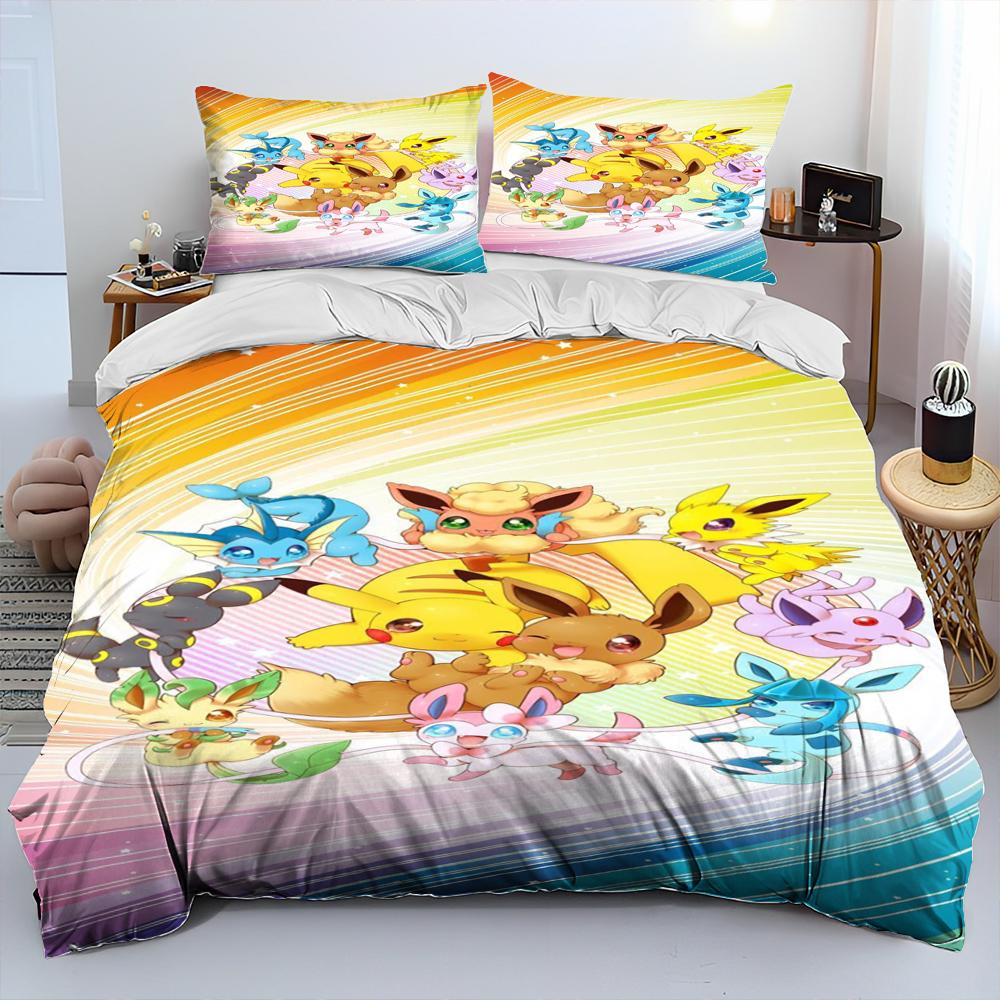 3D Cartoon Pikachu Pokemon Monster Bettdecke Bettwäsche Set Bettbezug Bett Set Steppdecke Bezug Kissenbezug Queen Bettwäsche Set Erwachsene Kinder