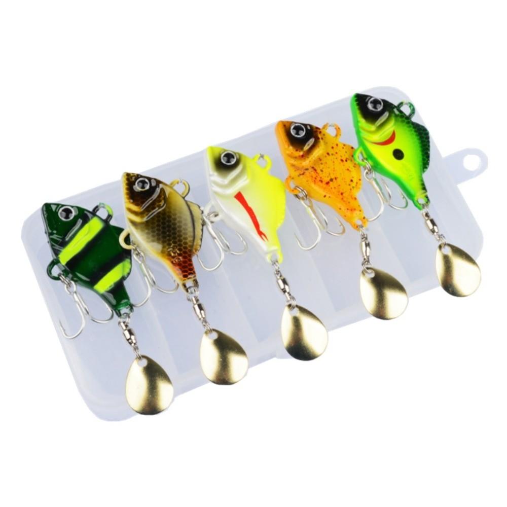5pcs Vibration Bait Fishing Lures Kit Rotating Glitter Fishing Lures Hooks  Fishing Tool
