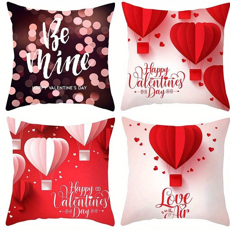 Valentines Day Balloons Love Sayings Pattern Cushion Cover Suitable for Sofa Bedroom Car Pillow Cover