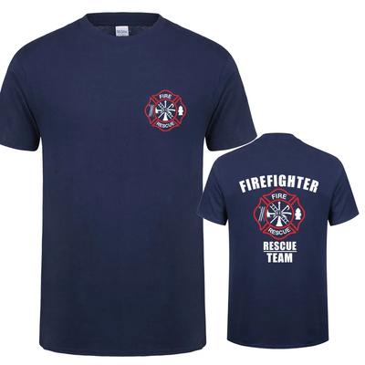 Firefighter Rescue Team T Shirt Men Tees Fireman T-shirts Short Sleeve Man Tops Polyester  Sports, Casual Eur Size
