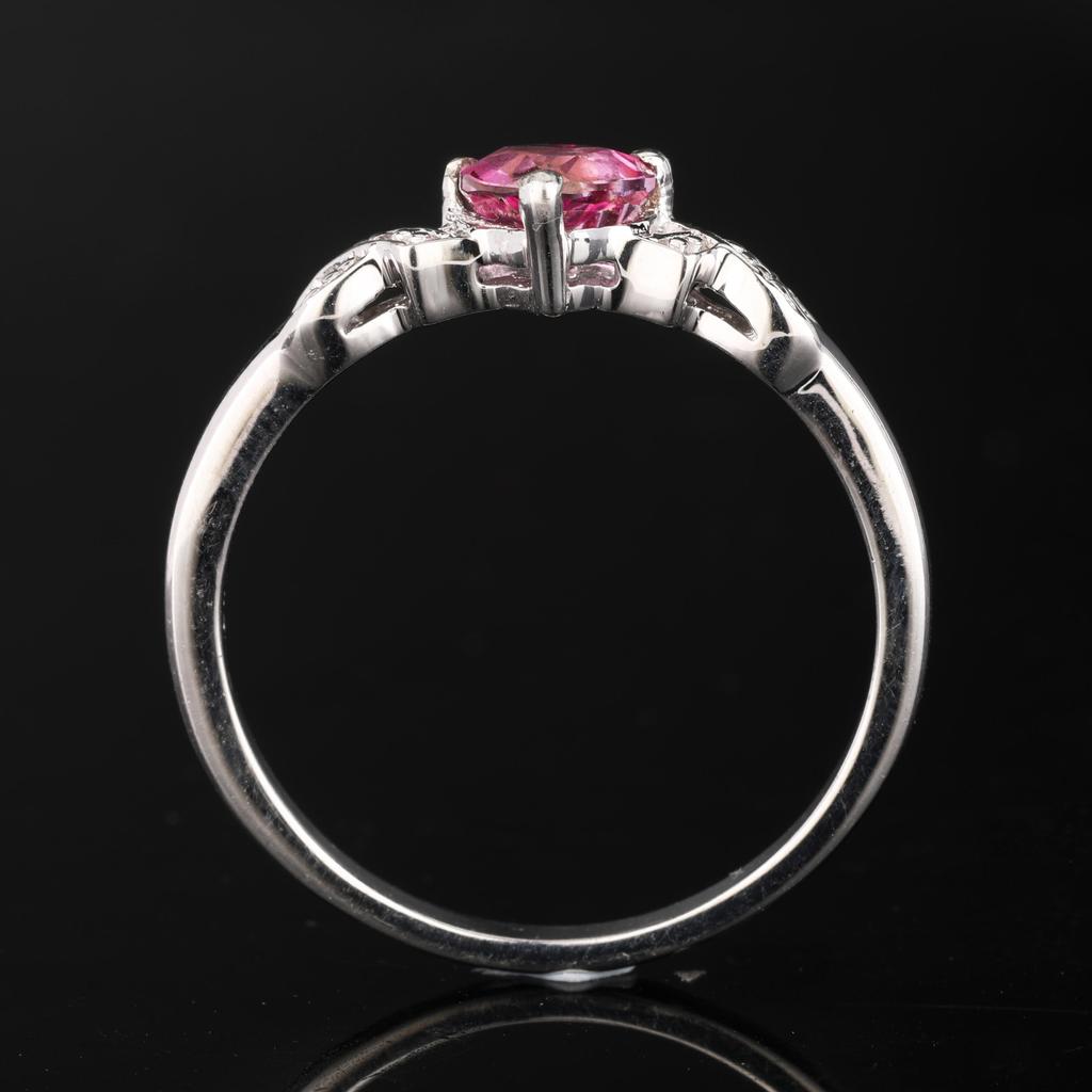 925 Silver Pink Topaz Heart Ring Diamond Accent Women Jewelry Gift Size