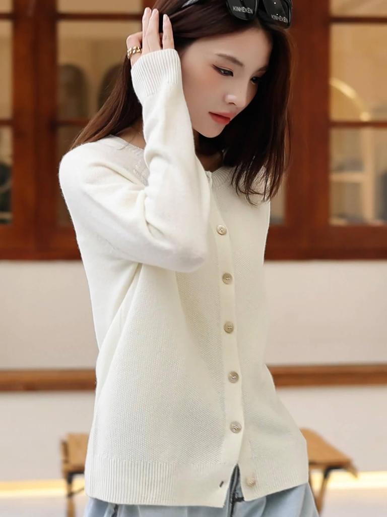 RAREWAY Seamless Long Sleeve Ribbed Knit Merino for Fall and Winter Women's Cardigan, 100% Wool,