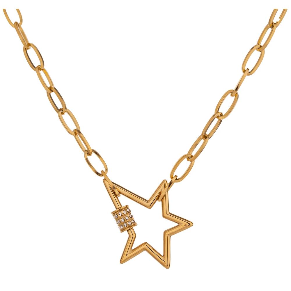 

Yhpup Exquisite Stainless Steel Star Pendant Necklace Jewelry High Quality Cubic Zirconia 18 K Chain Collar Necklace for Women