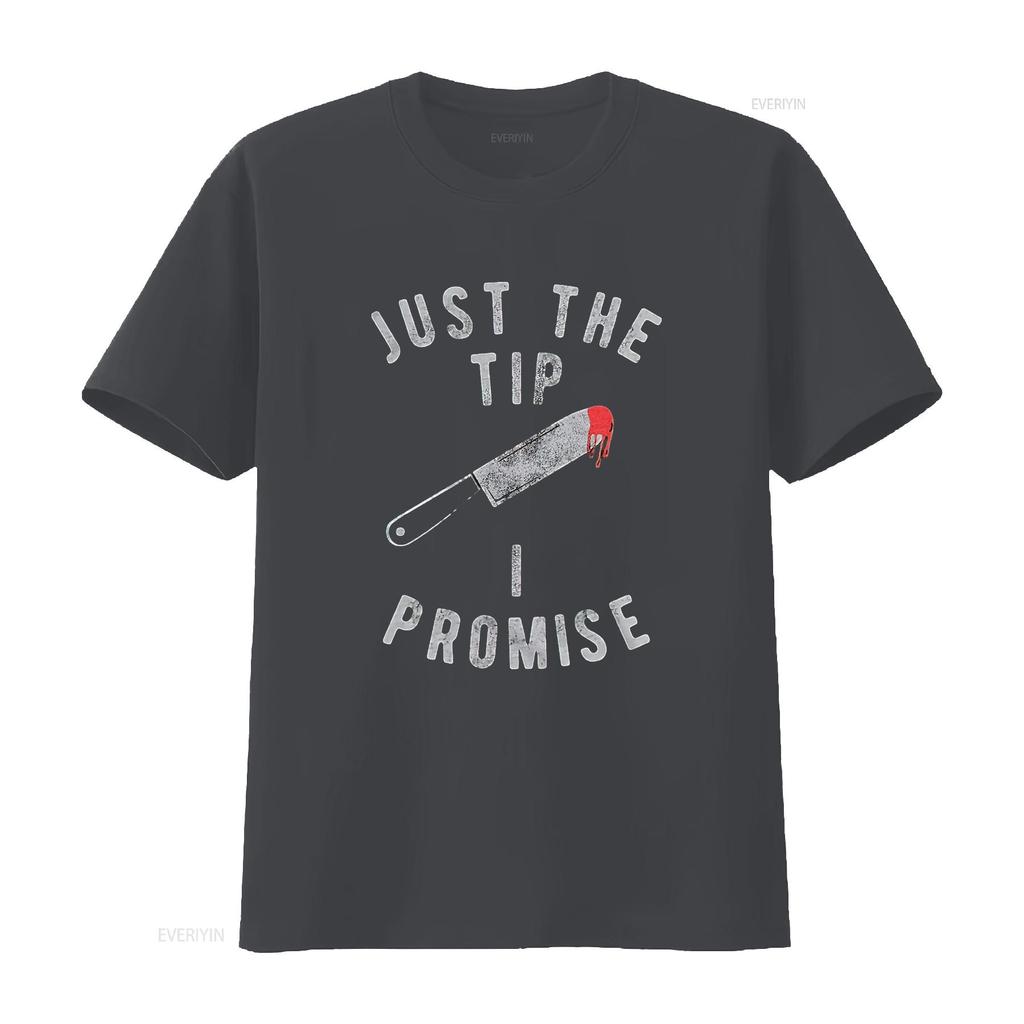 Halloween T Shirt Just The Tip I Promise Funny for Men Black M vintage Washed Stylish Top For Everyday Wear Breathable Slightly
