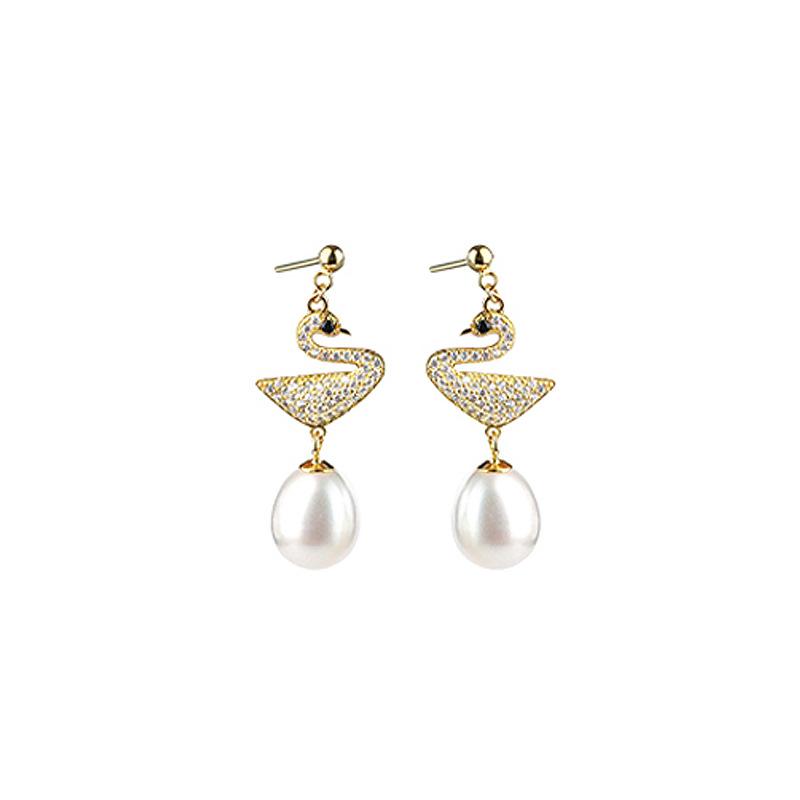 

Серьги с серебряным покрытием S925, серьги с маленькими животными из Японии и Южной Кореи, уникальные серьги с черным цирконом, женские серьги с бриллиантами и жемчугом-лебедем