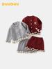DUUDUU Children's Red Knitwear Skirt Set - Winter/Autumn Outfit 