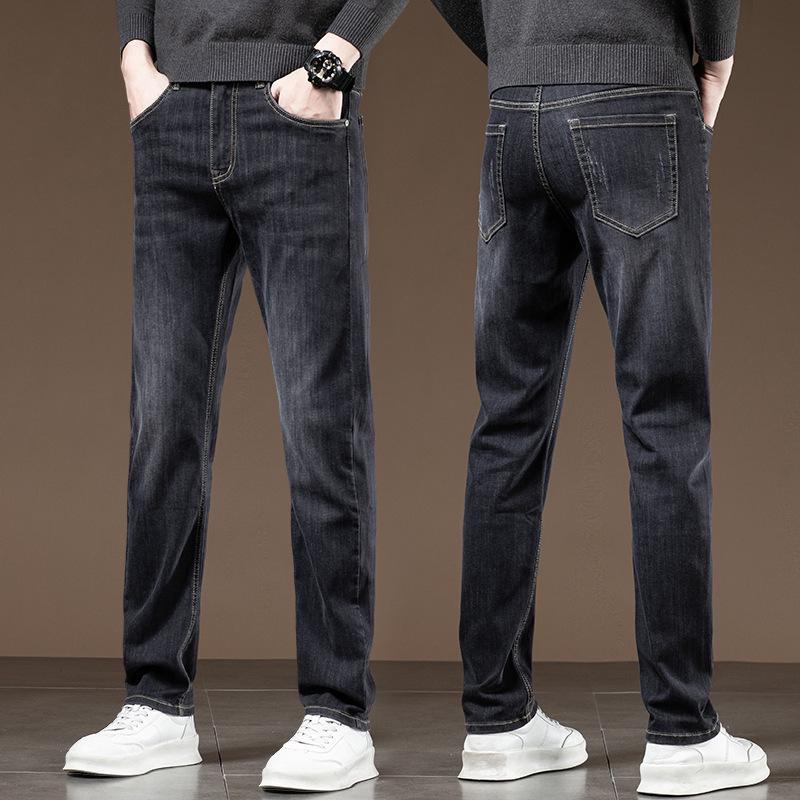 

Мужские узкие эластичные прямые деловые повседневные хлопковые джинсы - осень 2024 г. 32 чёрный