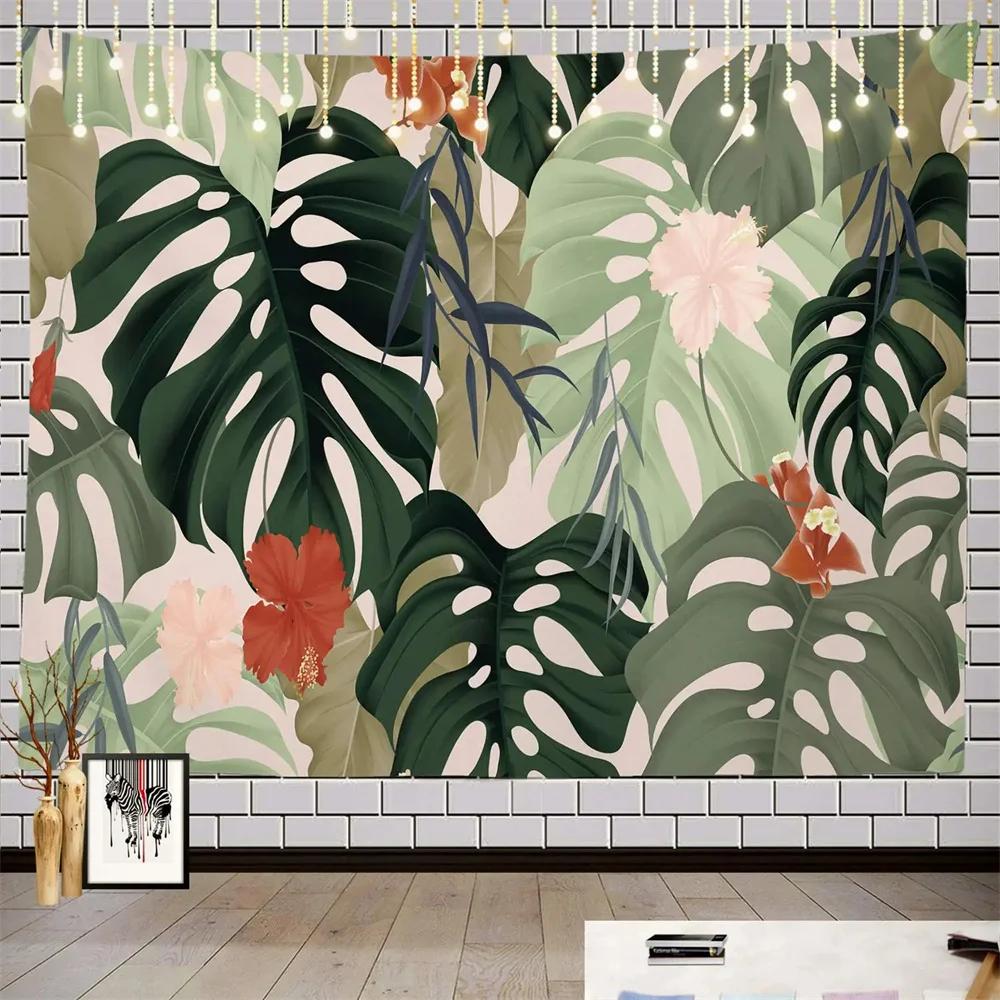 Tropical Palm Leaf Tapestry Botanical Leaves Wall Hanging Blanket for Living Room Bedroom Dorm Home Decor Nature Theme Tapestry
