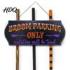 Weatherproof Yard Ornament Halloween Broom Parking Sign with 3 Pcs Wooden Witches Brooms, Hocus Pocus Seasonal Home Wall Themed Hanging for