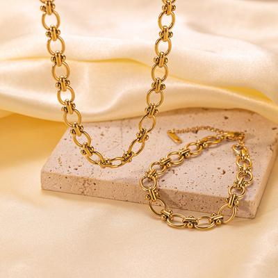 Thick Chain Couple Bracelet Vintage Hollowed Out Round Ring No Color Loss Bracelet New Style Chain Necklace Bracelet