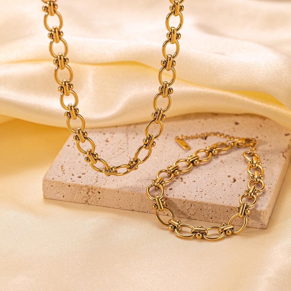 

Товстий ланцюжок, парний браслет, вінтажний, з порожнистим круглим кільцем, браслет без втрати кольору, новий стиль, ланцюжковий кулон, браслет