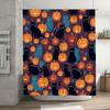 Halloween Decor Shower Curtain with Orange Jack-O-Lanterns Black Cats Bathtub Waterproof Fabric Bathroom Decorative Window Drape