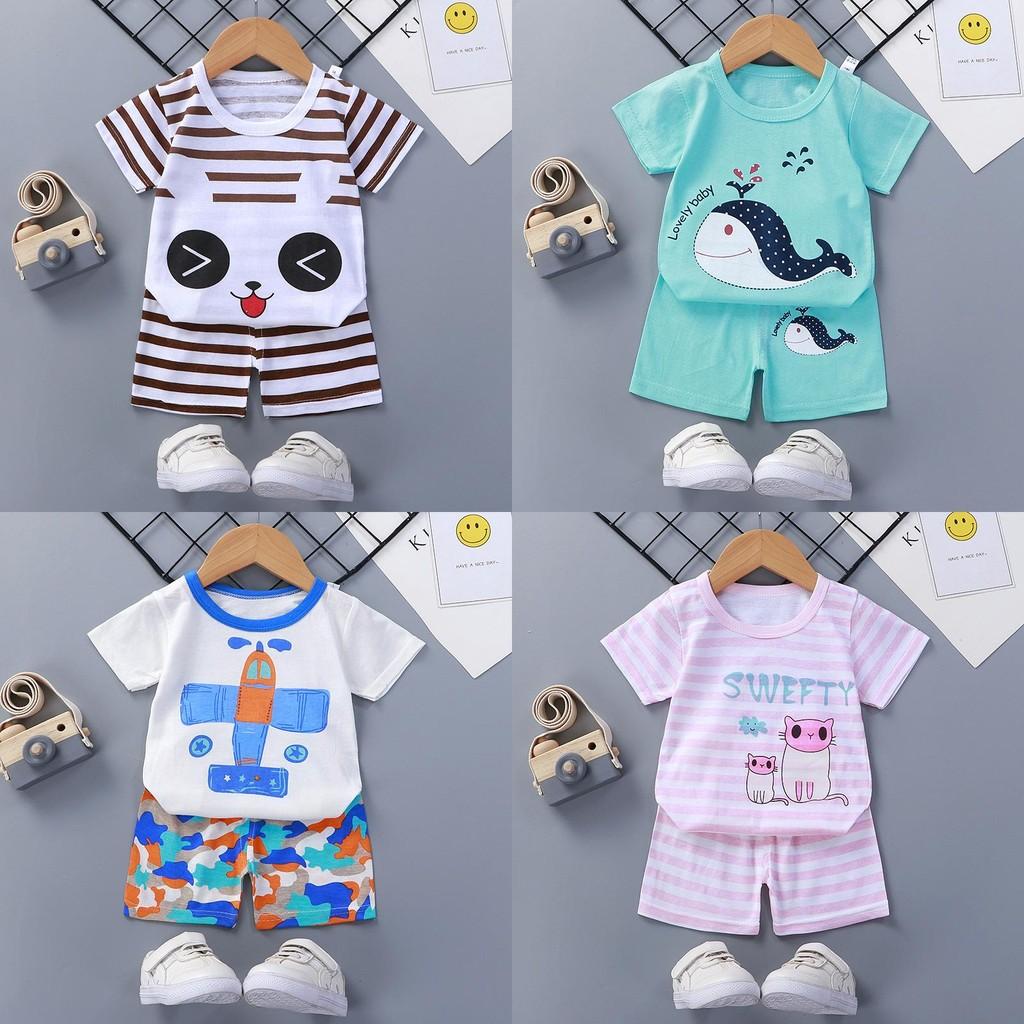 Baby Cartoon T Shirt Shorts Set With Cotton Fabric For Kids Ages 3 To 8