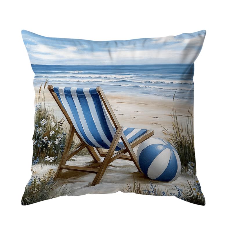 1 Pc Beach Landscape Seaside Bicycle Pattern Throw Pillow Cover Sofa Decoration Car Office Seat Cushion Home Decor 45*45Cm