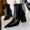 BIGTREE Ghete de Iarnă Noi de Pluș Calde Negre pentru Femei din Piele Moale Toc Pătrat Sexy Vârf Ascuțit Ghete Slip-On Tocuri Femeie Ghete de Gleznă