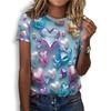 Casual Loose Round Neck 3D Print Love Tee Short Sleeve Tops Women Hip Hop Trendy Girls