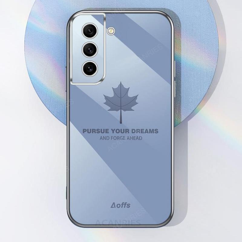 Luxusní obal z javorového listu Lanyard Plating pro Samsung Galaxy S23 Ultra S22 Plus S21 S20 Plus Ultra S21 FE S22 Plus měkký silikonový ochranný kryt objektivu