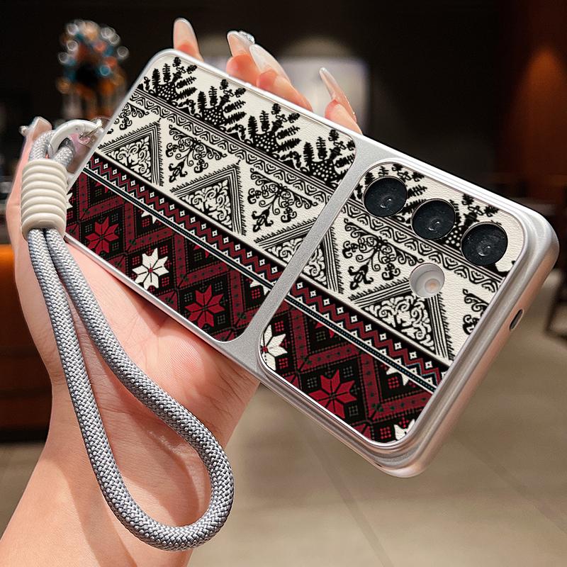 Retro Mandala Pattern Leather Lanyard Case For Samsung S26 S25 Ultra S24 S23 S22 Plus S21 FE A16 A17 A26 A36 A37 A54 A55 A56 A57 5G Cover