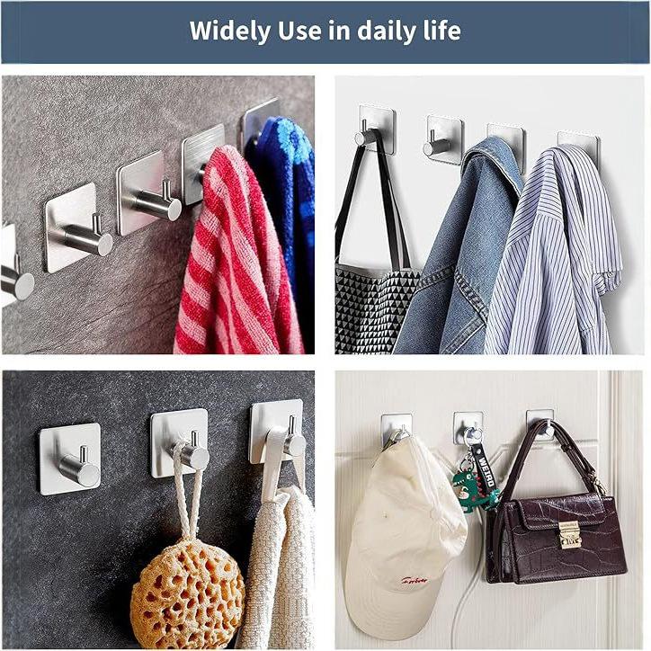 Stainless Steel No-Punch Wall Hook for Door, Clothes, or Hat - Traceless, Strong Adhesive, Single Hook