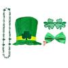 Green Tall Hat for Saint Patrick Day with Eyeglasses Festival Decor Irish National Day Flat Top Hat Costume Accessories