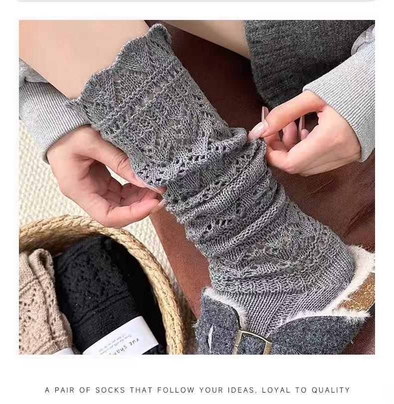 Women's Retro Ballet Wool Socks - Autumn & Winter, Long Calf-Length, Hollow Out, Korean Style Leg Warmers