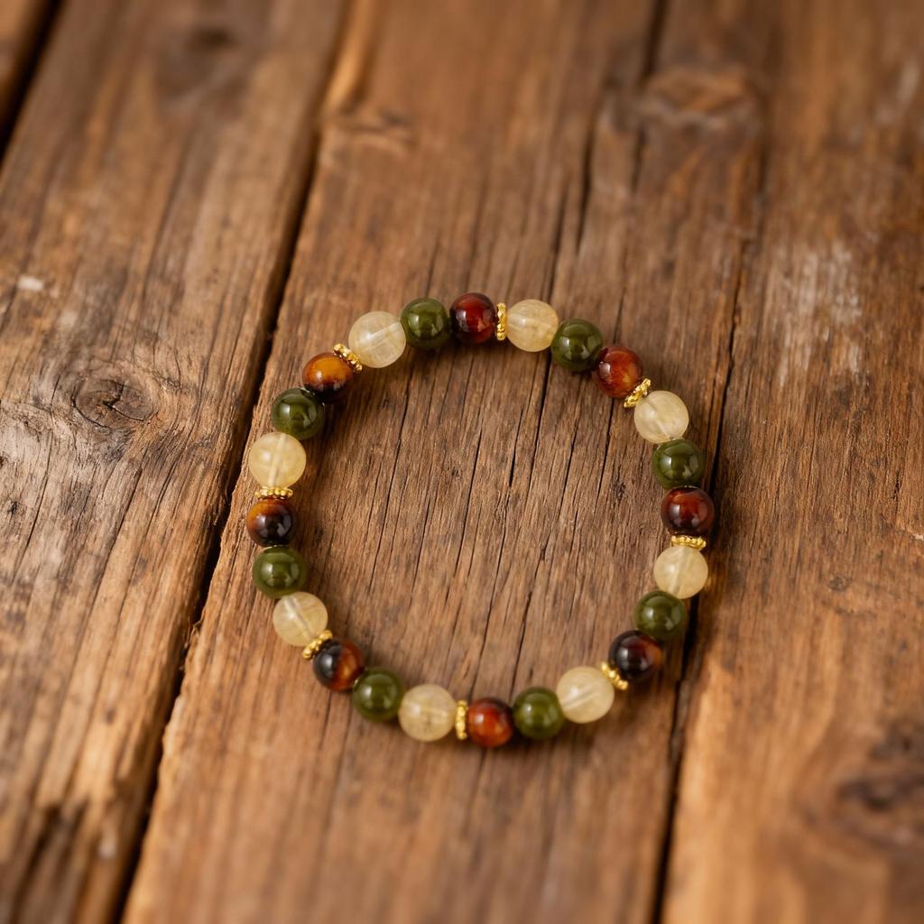Festive Gifts Tiger Eye Green Aventurine And Rutilated Quartz Beaded Bracelet Natural Fashion Jewelry Daily Wear Simple Versatile Accessory