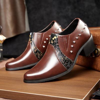 Retro High-heeled Pointed Leather Shoes Men's Large-size Business Dress Casual Shoes European and American Fashion Rivets Cuban Shoes Men