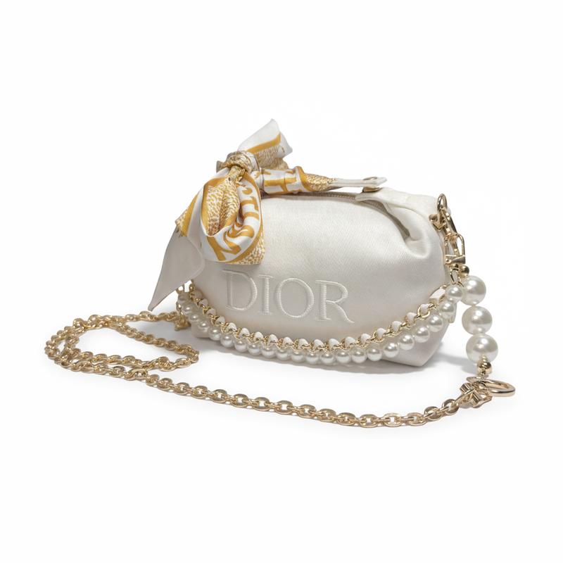 Dior Borsa porta cosmetici stile fai-da-te Portatile Collezione Speciale Cuore Bianco Nastro Regalo Fiocco Catena di Perle Nicchia Alta Gamma Lusso Leggero Pochette