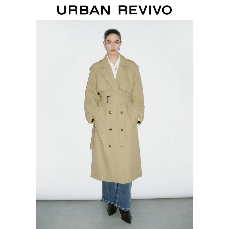 UR2026 Women's French Retro Double-breasted Mid-length Trench Coat