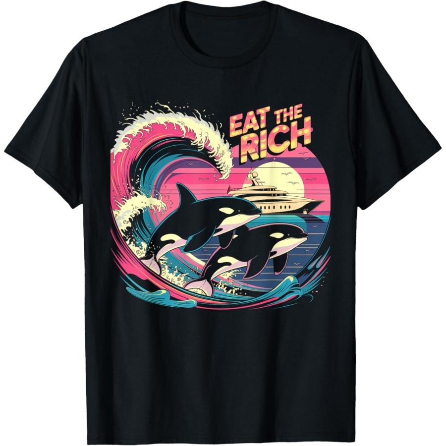 

Funny Eat the Rich Whale 90s Orca retro Whale Yacht T-Shirt XXXXXL чорний