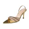 Sexy Crystal Slingback Women Golden Back Strap Sandals Narrow Band Pointed Toe High Heels Pumps Party Summer Outdoor Dress Shoes