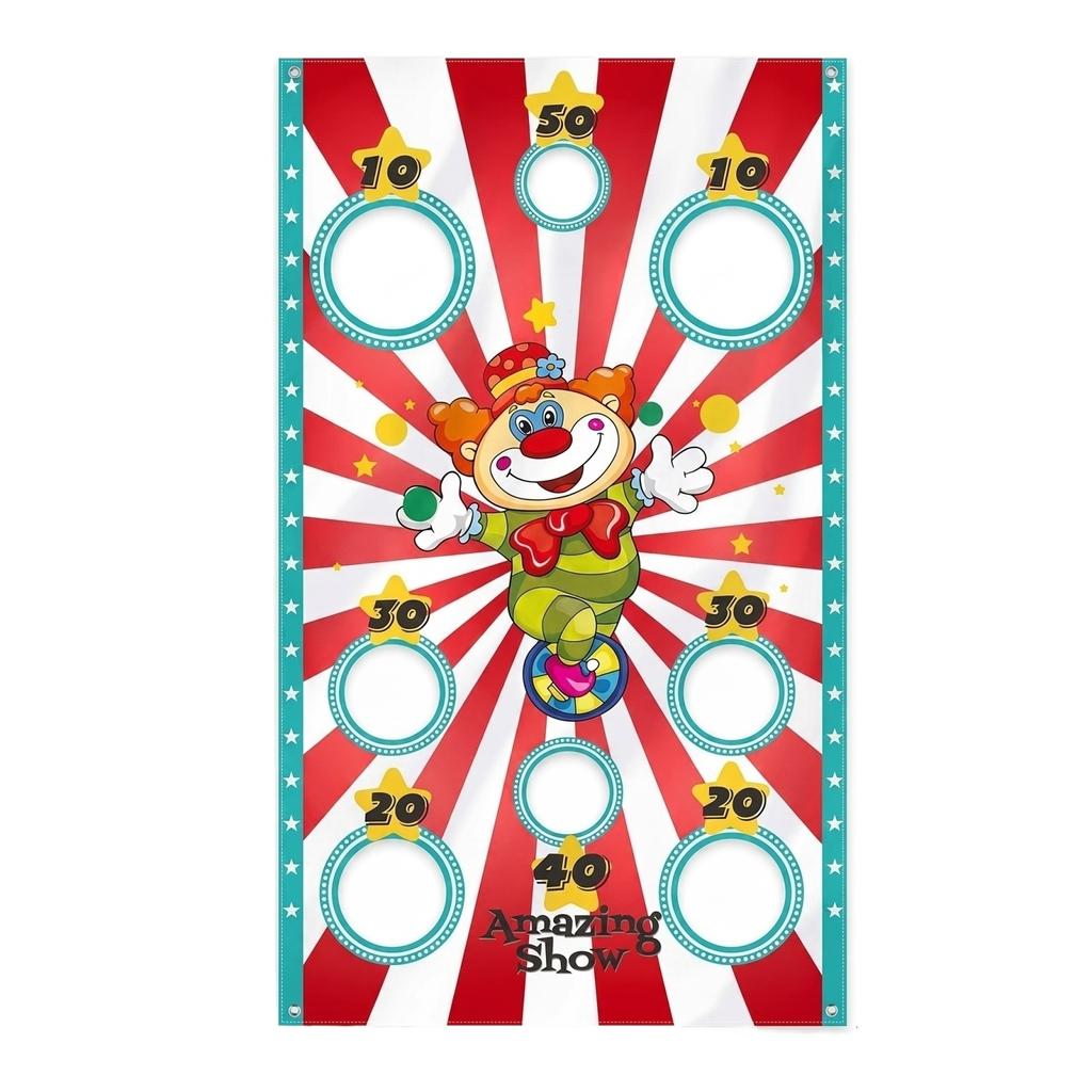 Toss Game Banner with Bean Bags Circus Theme Hanging Target Set for Indoor Outdoor Party Activities Family Group Events Carnival Games