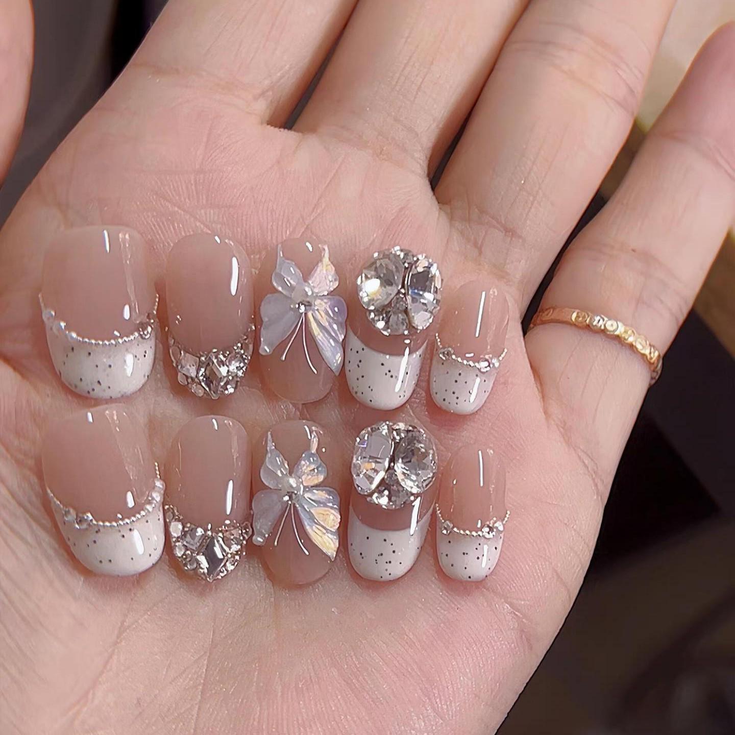 

Комплект «Бриллиантовая бабочка» в стиле мелкой буржуазии во французском стиле с носимыми ногтями ручной работы Medium - Size M