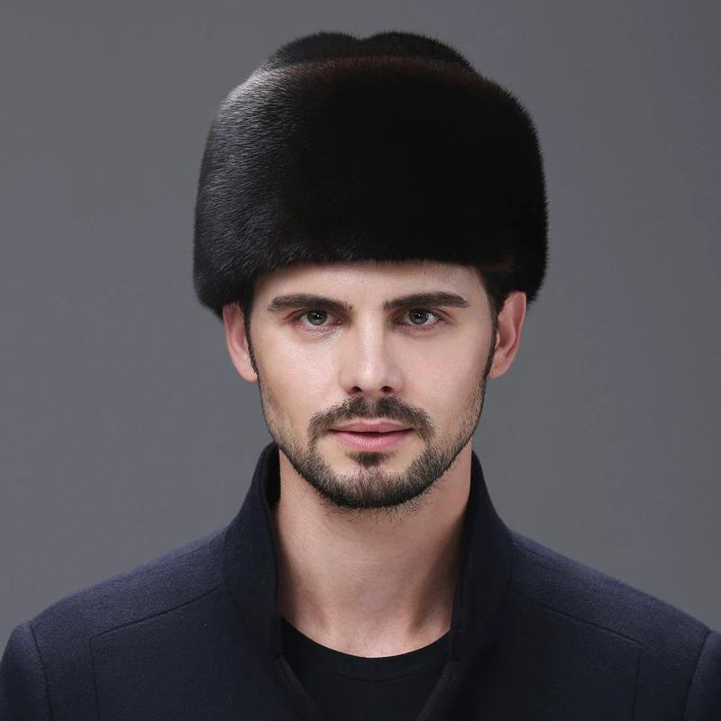 Imported Mink Hat Men's Whole Mink In the Elderly Fur Hat Winter Warm Cotton Hat Mink Landlord Hat