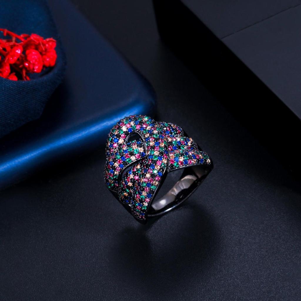 CMM verstellbare schwarze mehrfarbige Micro Pave-Zirkonia-geometrische Shake-Fingerringe für Frauen