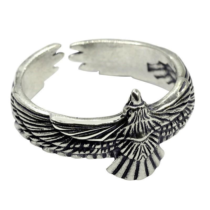 Adjustable Open Ring With Eagle Motif Sterling Vintage Bohemian Couple Finger Men Women