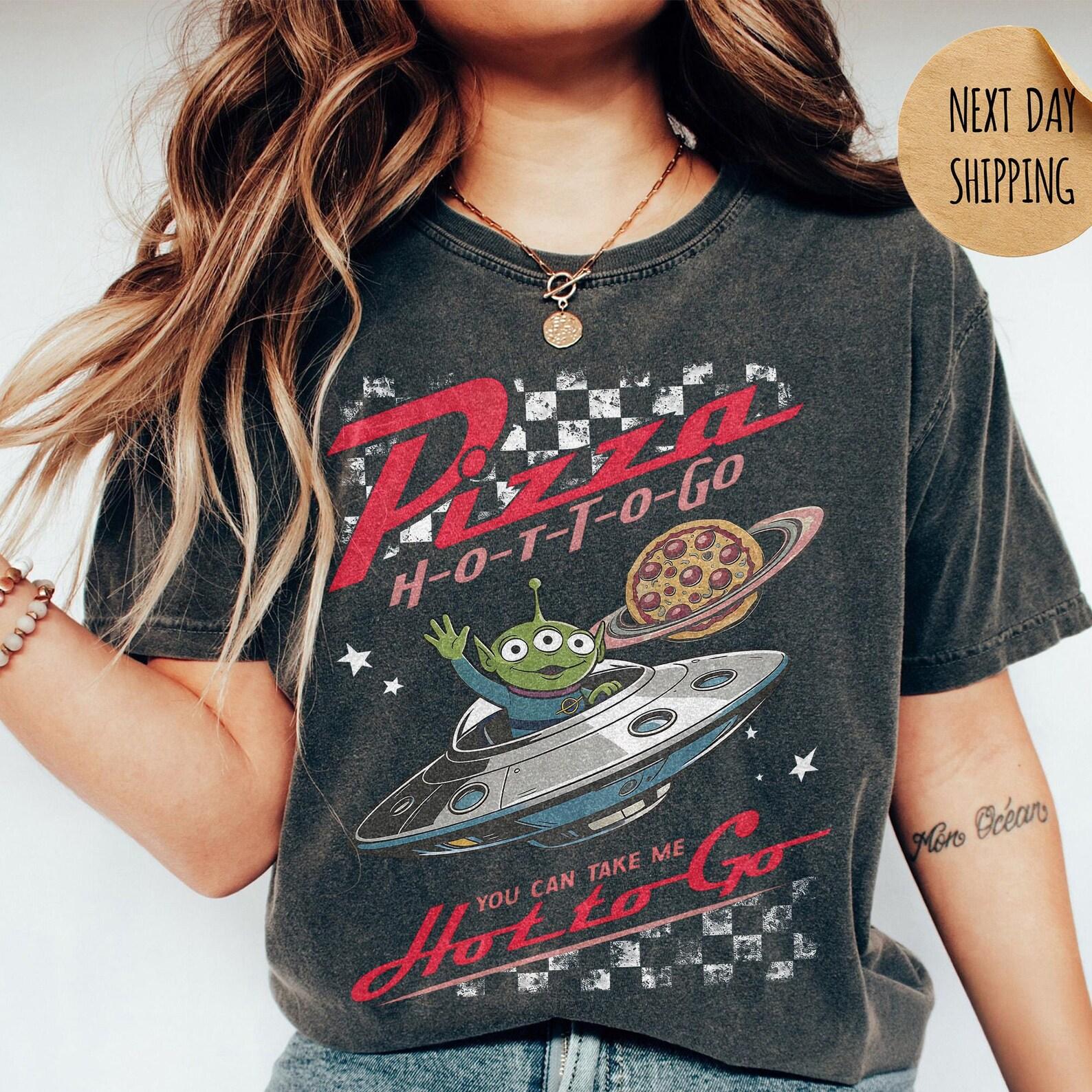 Comfort Colors Retro Pizza Hot To Go Alien Toy Story Shirt, Aliens Toy Story Pizza Planet Shirt, Disney Toy Story Shirts, Disney Family Trip 150