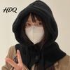Solid Color Scarf Set Winter Hat Women Drawstring Adjustable Balaclava with Slouchy Warm Hooded Knitted