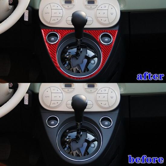 Red Carbon Fiber Car Central Gear Shift Panel Sticker For Fiat 500 12 13 14 15