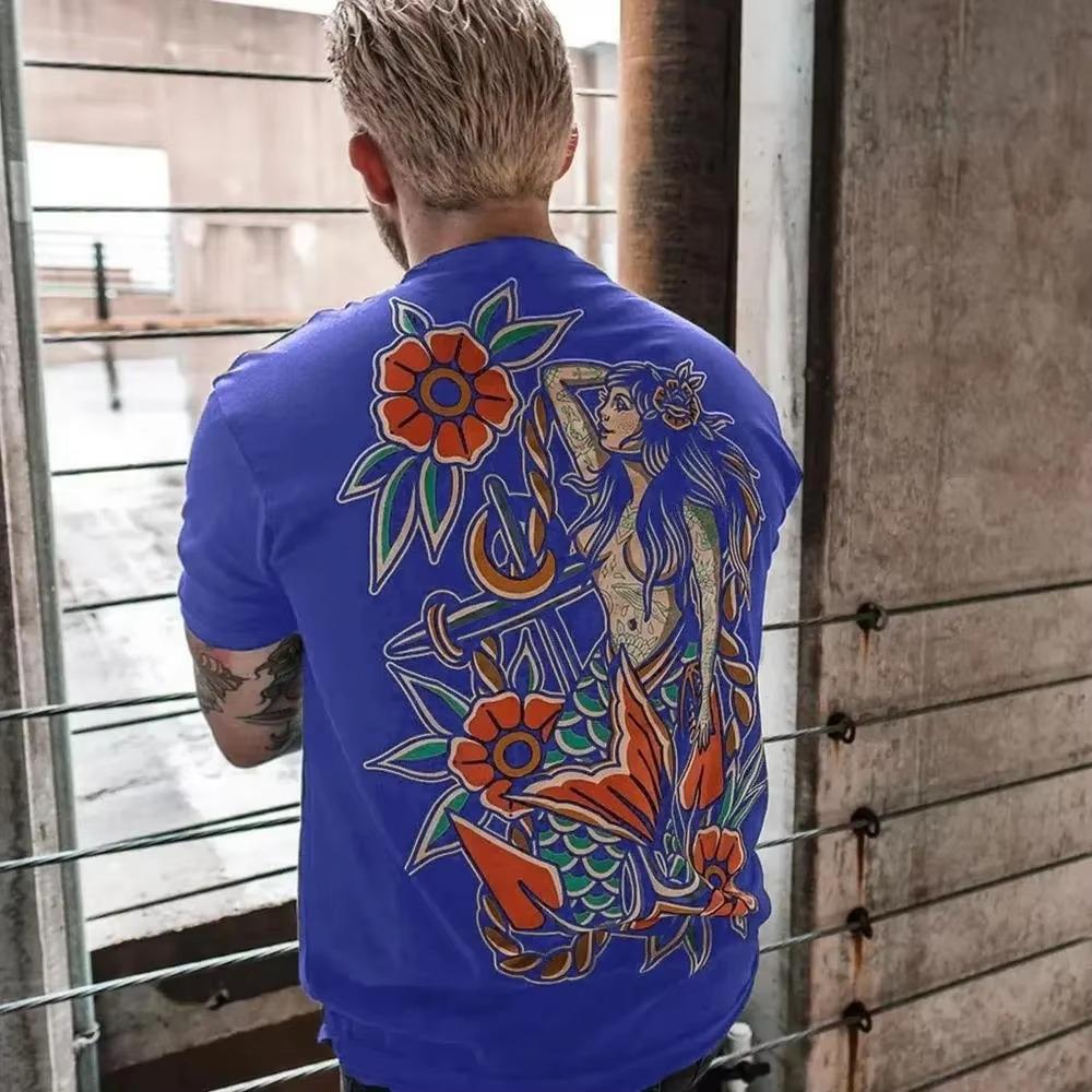 Popular New Weird Short Sleeve Mositure Absorbing Quick Dry Hish Street Trendy Element Design Cmfortable Loose T-shirts Men 2024