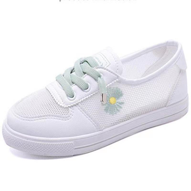 2025 Women's Lightweight White Mesh Casual Flat Shoes - Korean Style, Breathable, Summer All-Match Design.