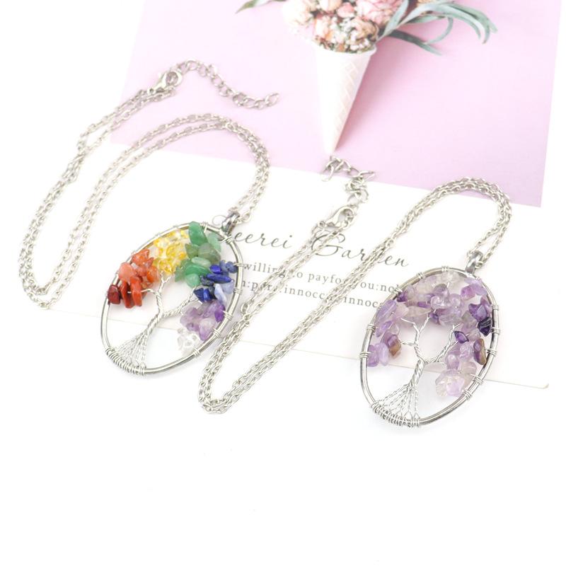Hand-Wound Natural Gravel Crystal Curved Loose Root Tree Of Life Necklace Fortune Tree Necklace Women'S Necklace N24