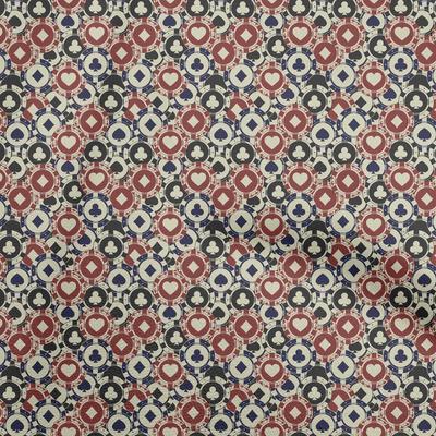 Tissu en coton flexible rouge pour cartes de poker, tissu à coudre au mètre, imprimé, fournitures de couture pour vêtements de bricolage, 40 pouces