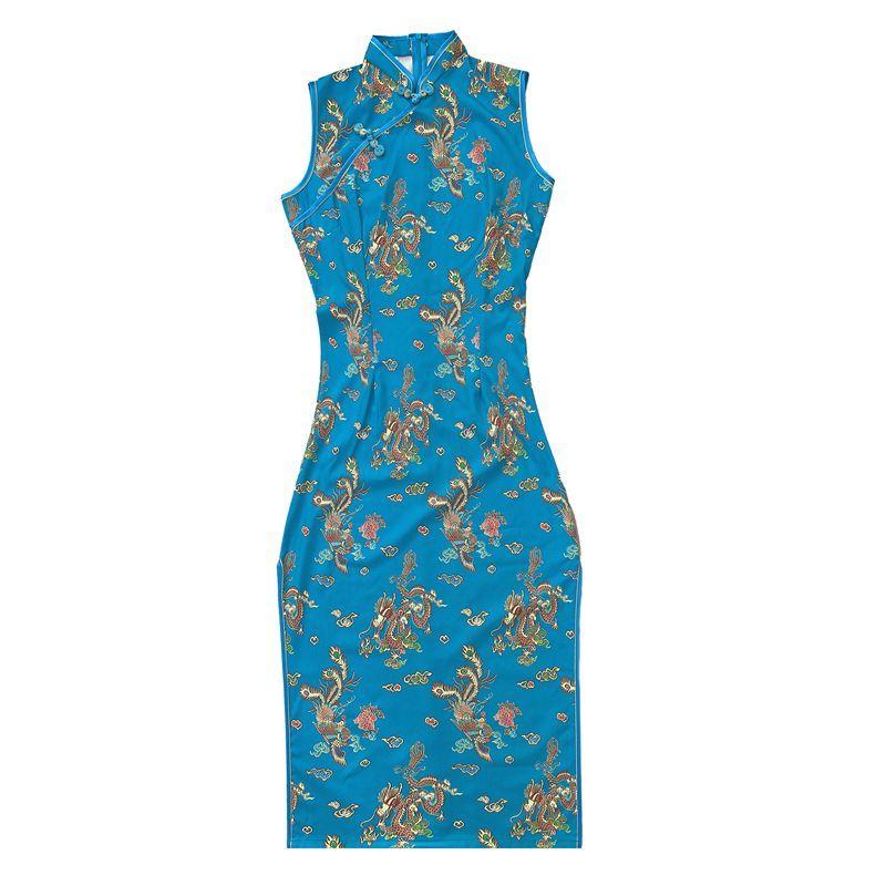 Women Sleeveless Modified Cheongsam, Vintage Floral Chinese Style Midi Qipao Dress, Elegant Formal Split Dress