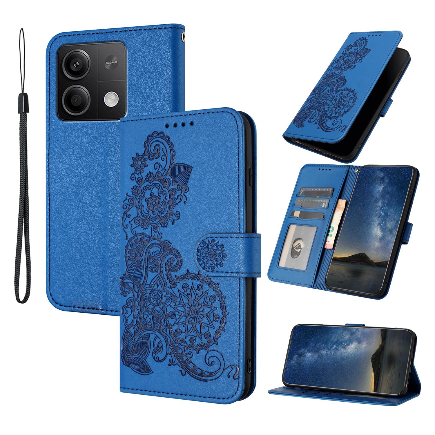 

For Xiaomi Redmi Note 13 5G Phone Cases Mandala Flower Leather Wallet Mobile Cover with Strap Sapphire