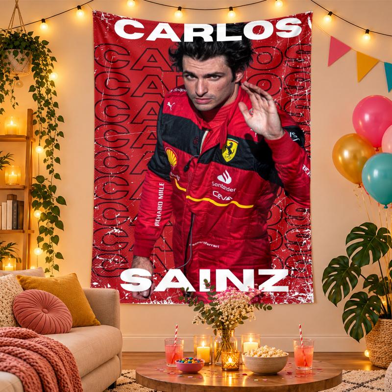 Polyester Wall Tapestry with Carlos Sainz Design, Decorative Hanging for Bedroom Living Room Dorm